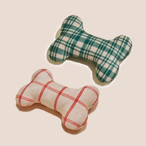6" Candy Cane Red + Christmas Tree Green Bone Shaped Plush Toy Bundle
