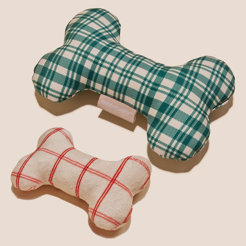 8" Christmas Tree Green + 6" Candy Cane Red Bone Shaped Plush Toy Bundle