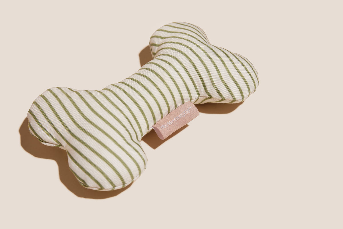 8" Green Striped + 6" Green and Ivory Floral Bone Shaped Plush Toy