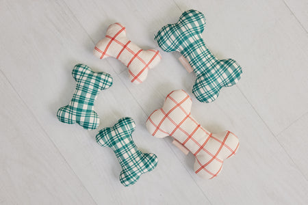Christmas Tree Green Plaid Bone Shaped Plush Toy 6"
