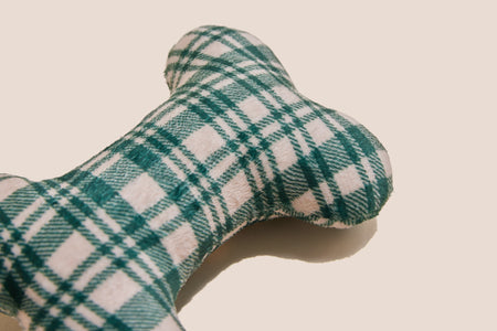 Christmas Tree Green Plaid Bone Shaped Plush Toy 6"