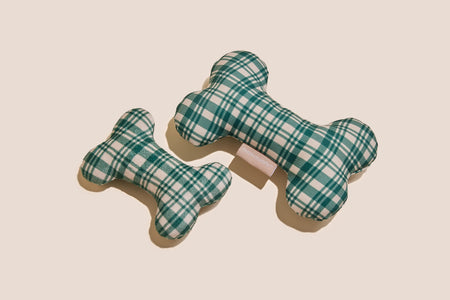 Christmas Tree Green Plaid Bone Shaped Plush Toy 6"