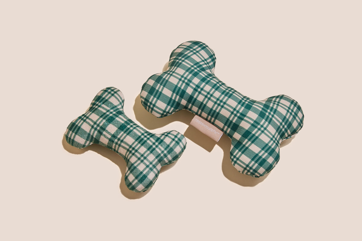 Christmas Tree Green Plaid Bone Shaped Plush Toy 6"
