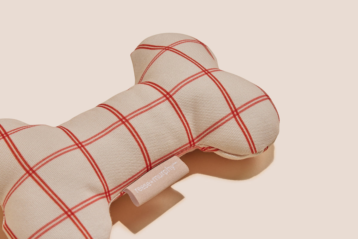 Red Plaid Bone Shaped Plush Toy 8"
