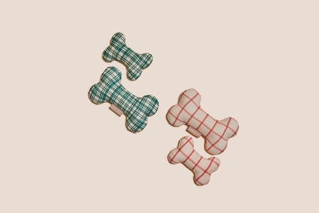 Red Plaid Bone Shaped Plush Toy 8"