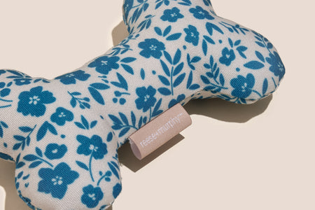 Blue Floral Bone Shaped Plush Toy 8"