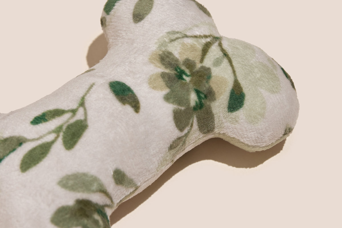 Green Floral Bone Shaped Plush Toy 6"