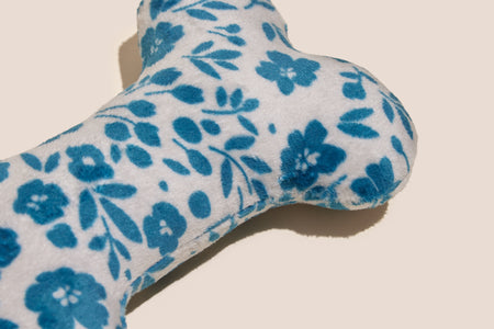 Blue Floral Bone Shaped Plush Toy 6"