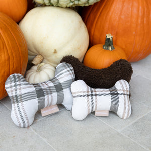 Brown Plaid Bone Shaped Plush Toy 6"