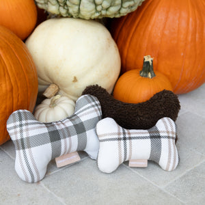 Brown Plaid Bone Shaped Plush Toy 8"