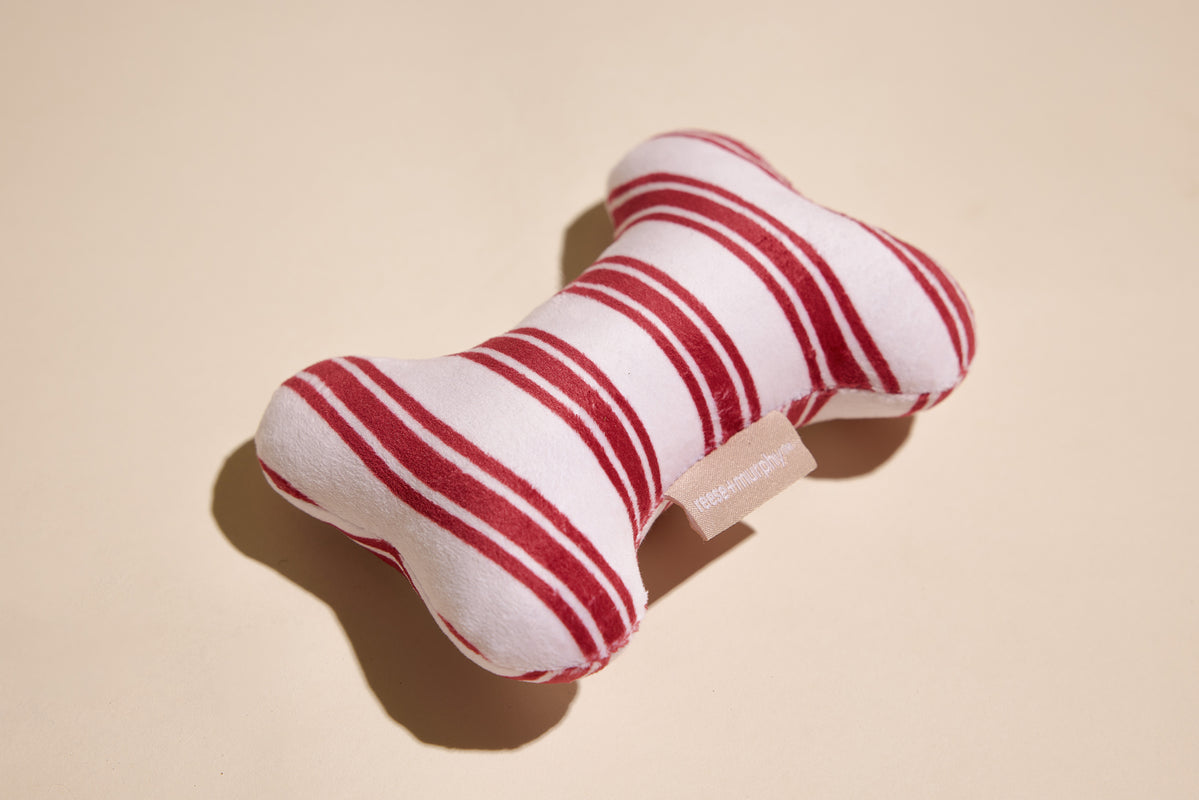 Green Sherpa + Red Striped Bone Shaped Plush Toy Bundle 8"