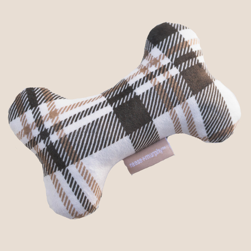 Brown Plaid Bone Shaped Plush Toy Bundle