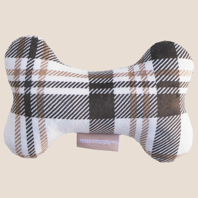 Brown Plaid Bone Shaped Plush Toy 6"