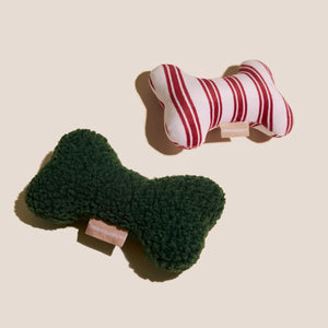 8" Green Sherpa + 6" Red Striped Bone Shaped Plush Toy