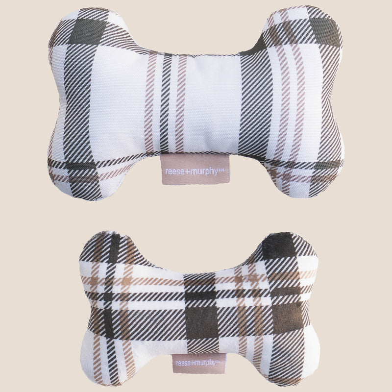 Brown Plaid Bone Shaped Plush Toy 6"