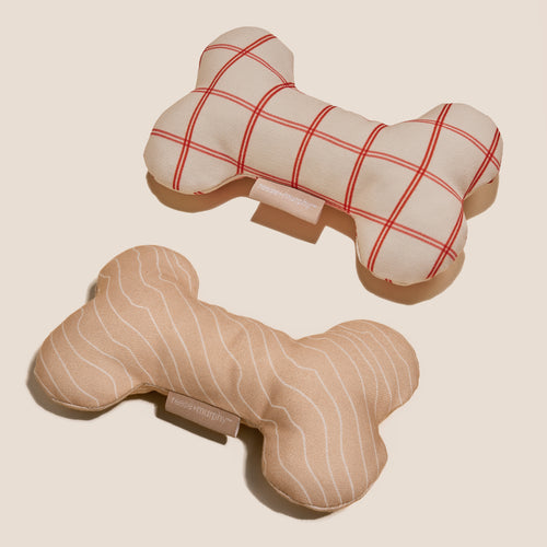 8" Red Plaid and Sand Bone Shaped Plush Toy Bundle