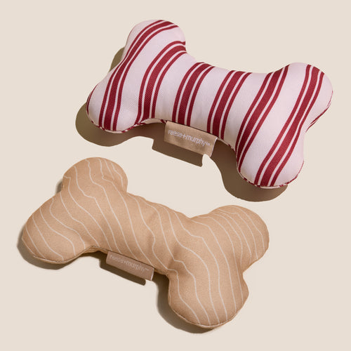 8" Red Striped and Sand Bone Shaped Plush Toy Bundle