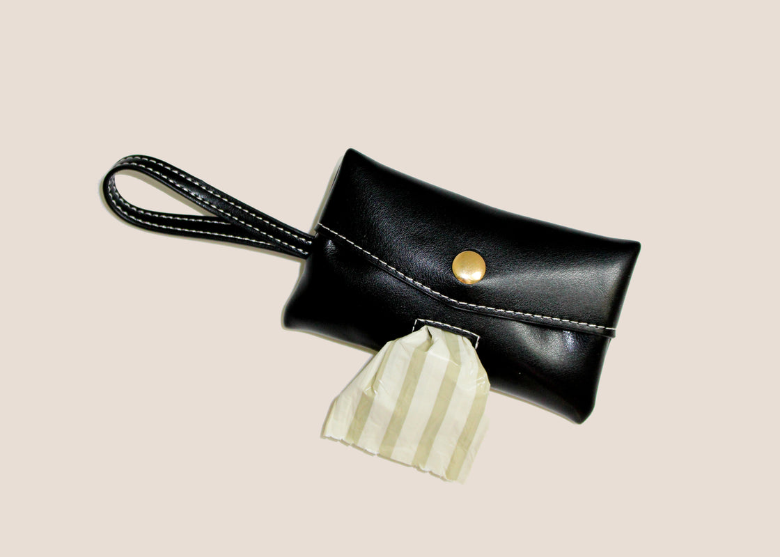 Black Leather Waste Bag Carrier + Waste Bag Refills