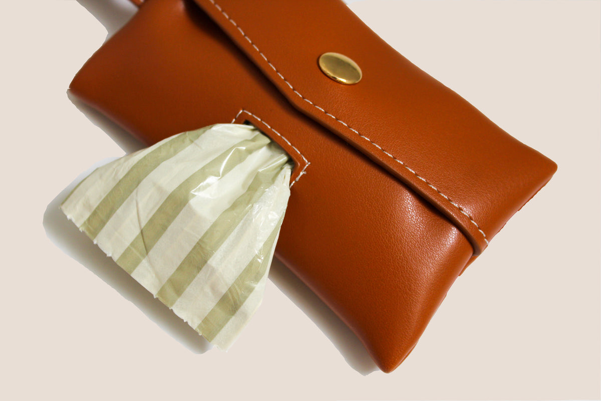 Brown Leather Waste Bag Carrier + Waste Bag Refills