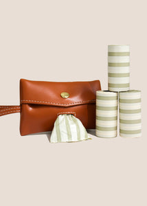 Brown Leather Waste Bag Carrier + Waste Bag Refills
