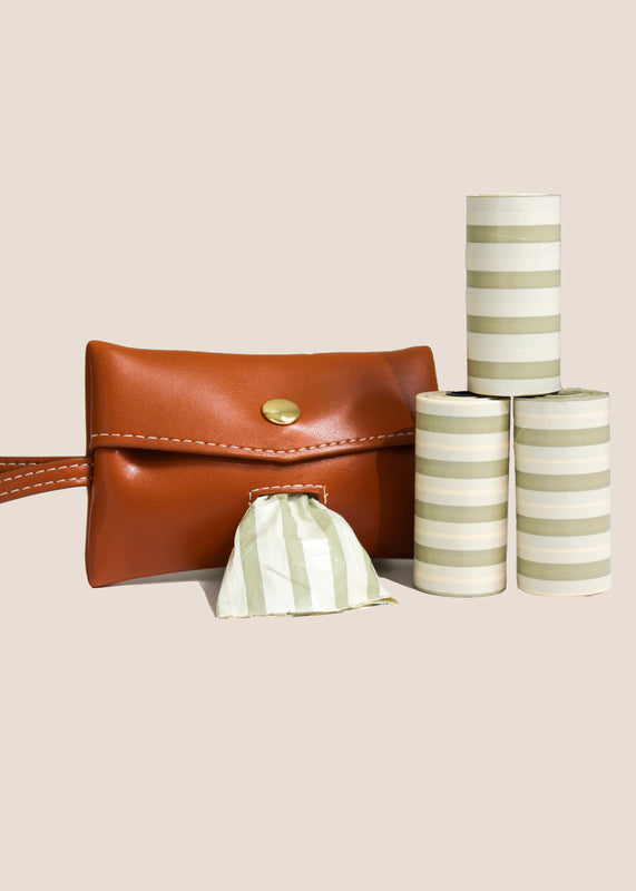 Brown Leather Waste Bag Carrier + Waste Bag Refills