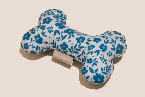Blue Floral Bone Shaped Plush Toy 8"