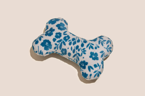Blue Floral Bone Shaped Plush Toy 6"
