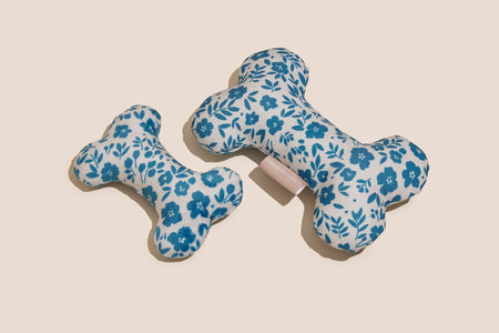 Blue Floral Bone Shaped Plush Toy 8"