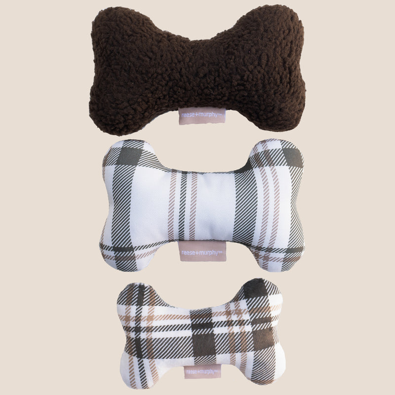 Brown Plaid Bone Shaped Plush Toy 8"