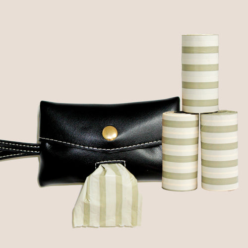 Black Leather Waste Bag Carrier + Waste Bag Refills