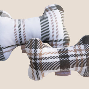 Brown Plaid Bone Shaped Plush Toy Bundle