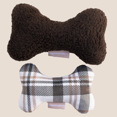 8" Chocolate Sherpa + 6" Brown Plaid Bone Shaped Plush Toy