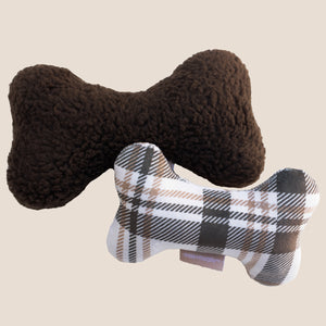 8" Chocolate Sherpa + 6" Brown Plaid Bone Shaped Plush Toy